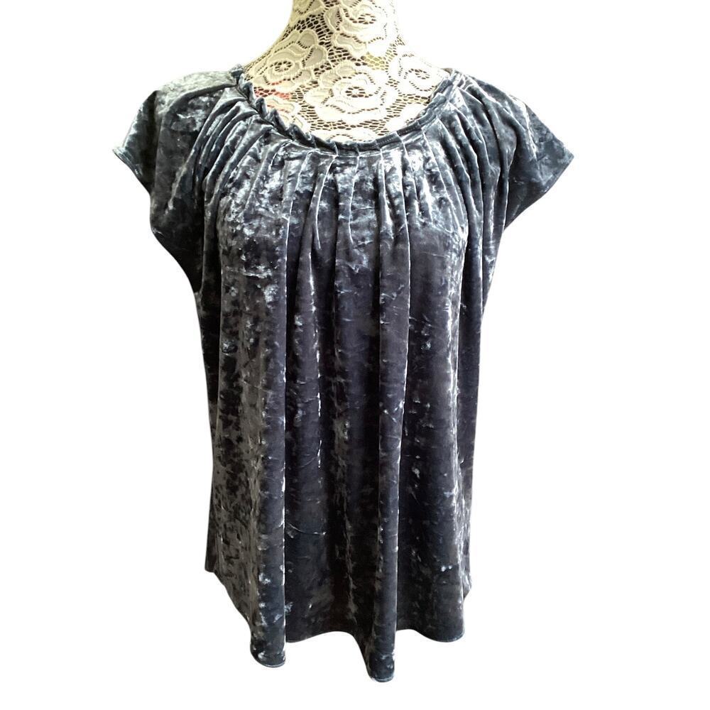 Lauren Conrad women's bluish/gray crushed velvet cap sleeve blouse bow back XL